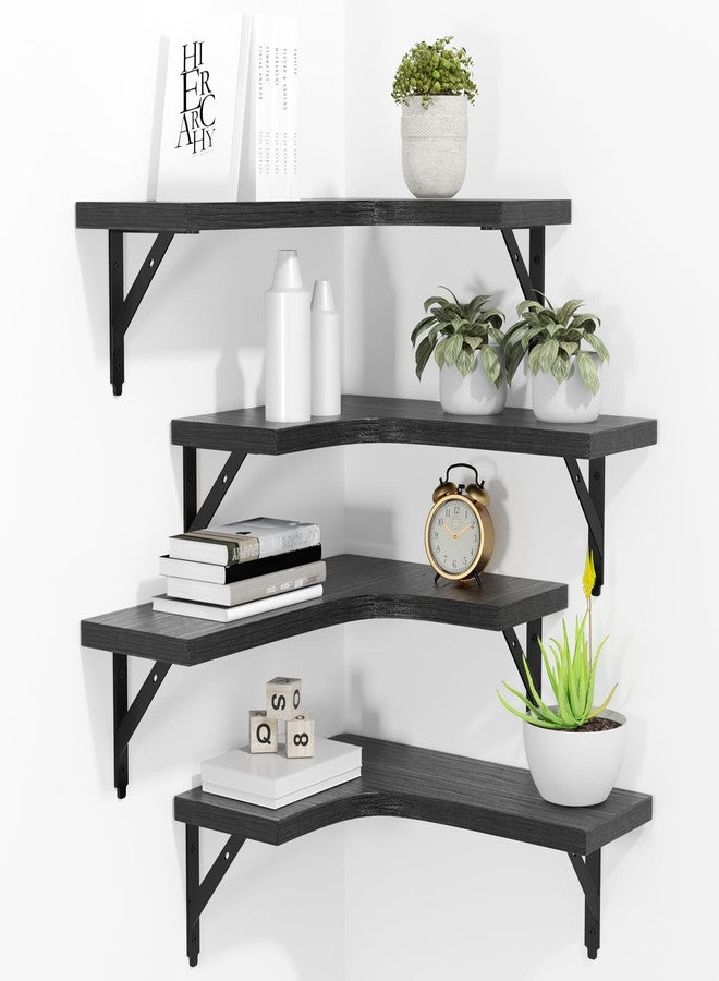 ROMGUAR CRAFT Corner Floating Shelves Wall Mounted Set of 4, Rustic Wood Storage Display Shelves for Home Decor, Bathroom, Kitchen, Bedroom, Living Room, Office (Black) - Image 1