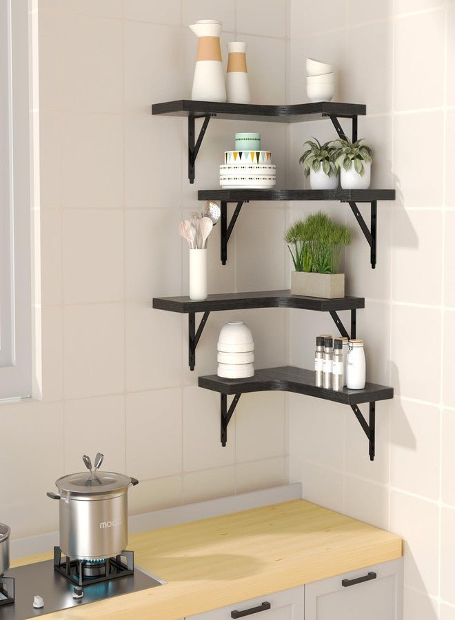 ROMGUAR CRAFT Corner Floating Shelves Wall Mounted Set of 4, Rustic Wood Storage Display Shelves for Home Decor, Bathroom, Kitchen, Bedroom, Living Room, Office (Black) - Image 4