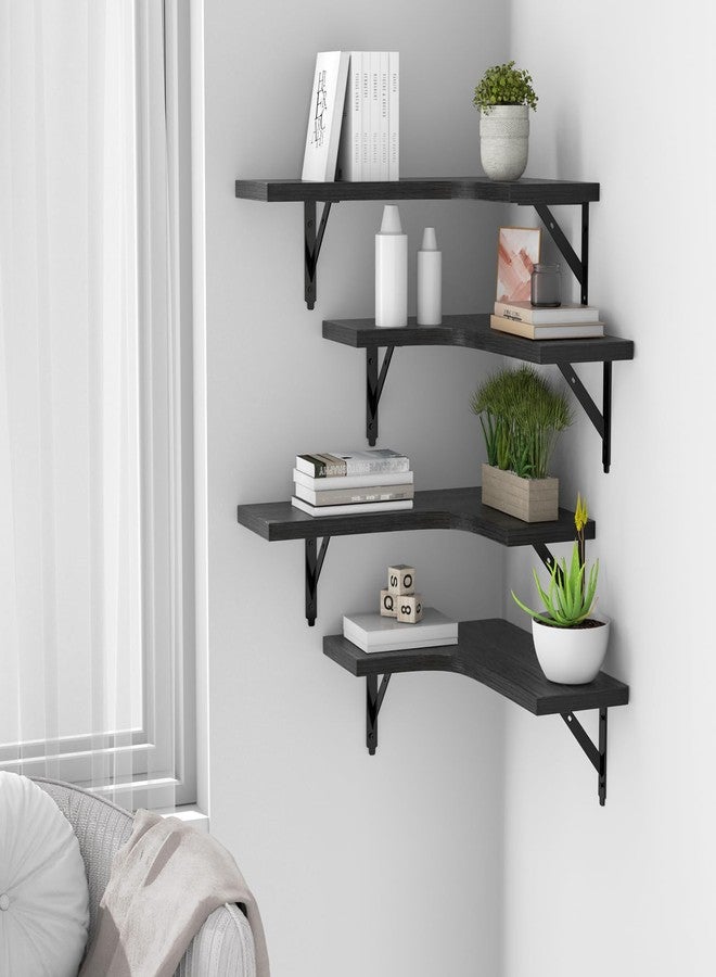 ROMGUAR CRAFT Corner Floating Shelves Wall Mounted Set of 4, Rustic Wood Storage Display Shelves for Home Decor, Bathroom, Kitchen, Bedroom, Living Room, Office (Black) - Image 5