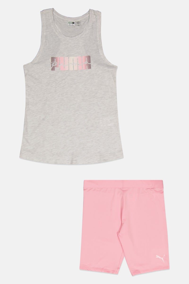 PUMA Kids Girl Sportswear Fit Brand Logo Top And Bottom Set, White - Image 1
