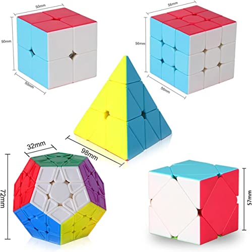 AUTHFORT Speed Cube Set, [5 Pack] Magic Cube Bundle of 2x2 3x3 Skew Megaminx Cube and Pyramid Cube Smoothly Stickerless Speed Cubes Collection (5 Pieces) - Image 2