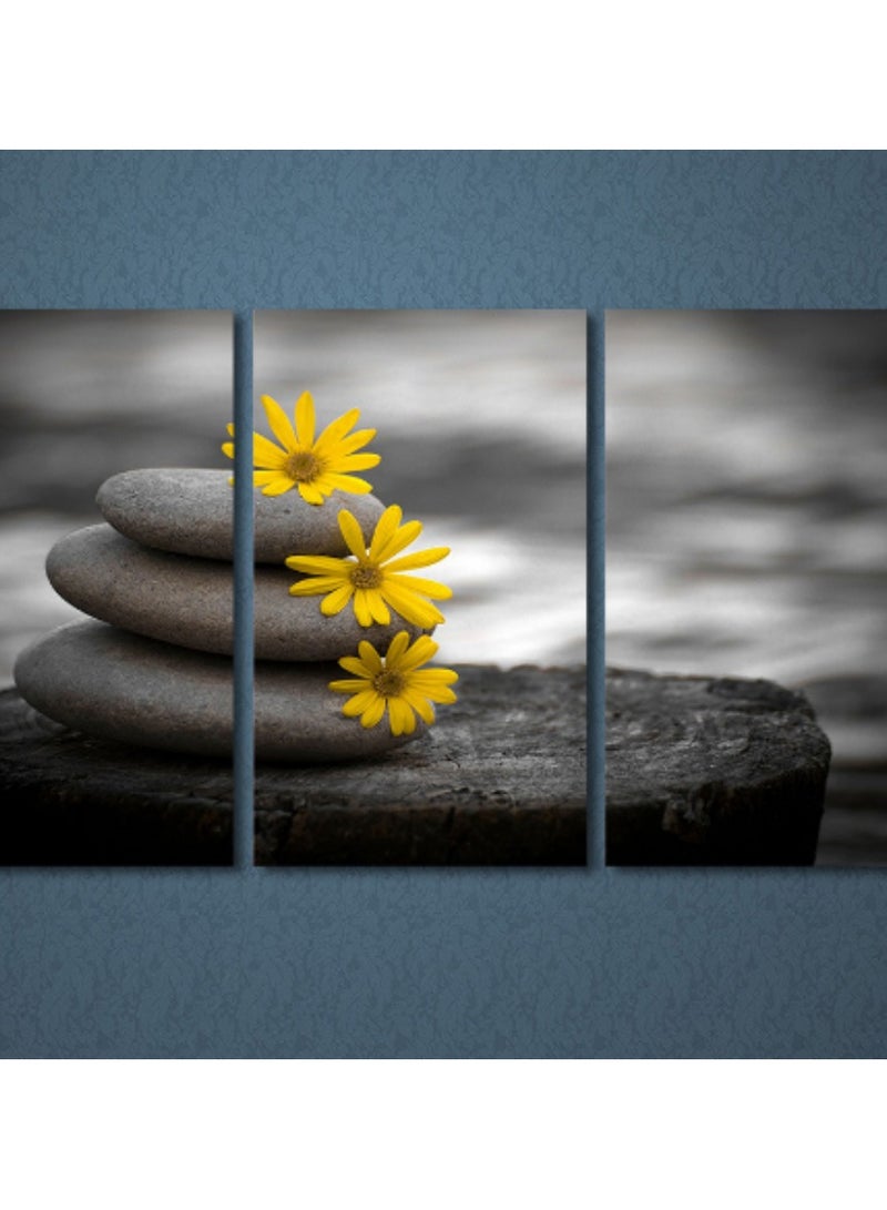 KUYING Zhemin Modern HD Triple Stone and Yellow Chrysanthemum Spray Painting Oil Painting Home Wall Hanging Painting