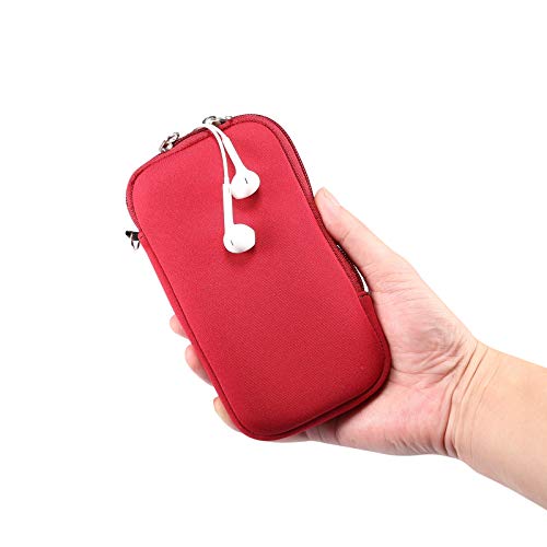 Jlyifan Neoprene Cell Phone Sleeve, Zip Wallet Pouch with Neck Strap for iPhone 17, 16 16e 15 15 Pro iPhone 14 13 Pro iPhone 12 Mini 11 Pro iPhone SE 3rd G iPhone X XS (Red) - Image 3