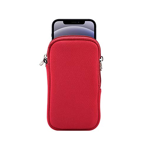 Jlyifan Neoprene Cell Phone Sleeve, Zip Wallet Pouch with Neck Strap for iPhone 17, 16 16e 15 15 Pro iPhone 14 13 Pro iPhone 12 Mini 11 Pro iPhone SE 3rd G iPhone X XS (Red) - Image 1