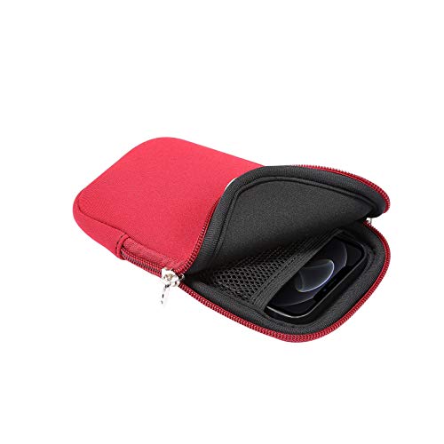 Jlyifan Neoprene Cell Phone Sleeve, Zip Wallet Pouch with Neck Strap for iPhone 17, 16 16e 15 15 Pro iPhone 14 13 Pro iPhone 12 Mini 11 Pro iPhone SE 3rd G iPhone X XS (Red) - Image 4
