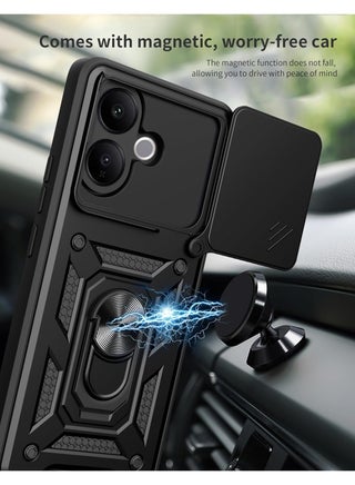 for vivo V60 Lite 5G Case Cover, Slide Camera Lens Cover, Magnetic Ring Holder Kickstand Protective Phone Case for vivo V60 Lite 5G, Black - view 5
