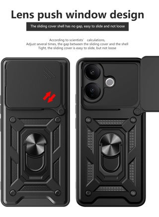for vivo V60 Lite 5G Case Cover, Slide Camera Lens Cover, Magnetic Ring Holder Kickstand Protective Phone Case for vivo V60 Lite 5G, Black - view 3