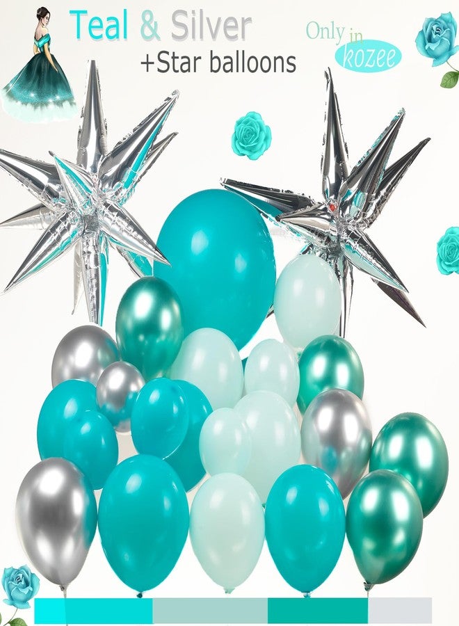 kozee Emeralad and Gold Mint Balloon garland arch kit 135Pcs With Starburst 4D balloons for Birthday graduation retirement Party Decorations (Teal Green Silver) - Image 5