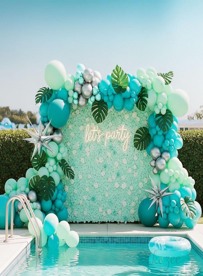 kozee Emeralad and Gold Mint Balloon garland arch kit 135Pcs With Starburst 4D balloons for Birthday graduation retirement Party Decorations (Teal Green Silver) - Image 1
