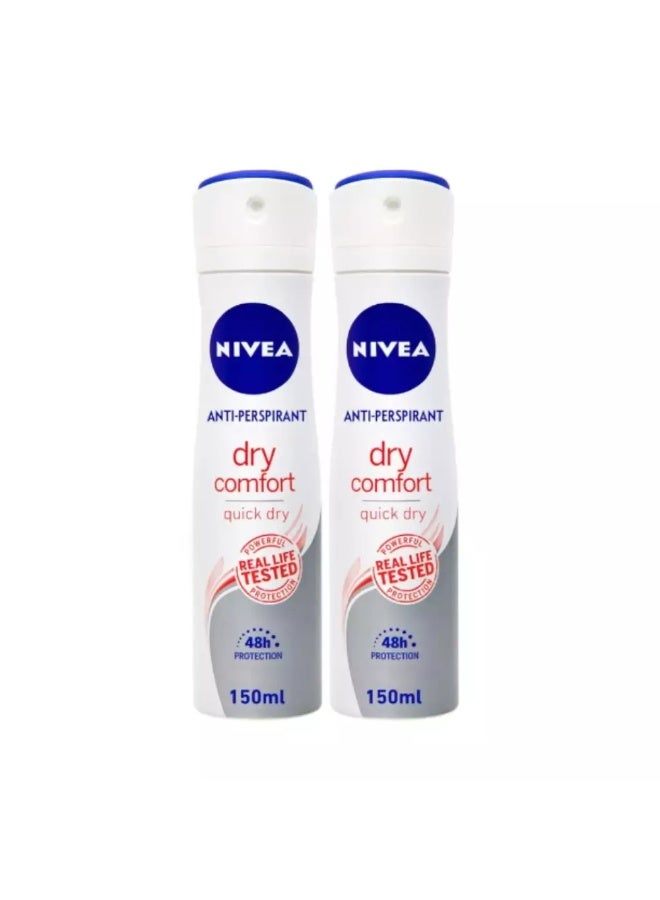 Nivea Anti-Perspirant Dry Comfort Body Spray For Women- 2X150ml