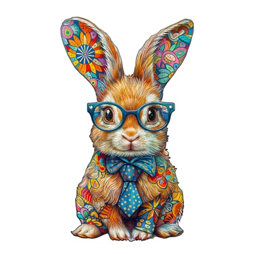 SECOGM Wooden Puzzles for Adults Colorful Bunny Wood Puzzles Adult Unique Animal Shape Wooden Jigsaw Puzzles for Adults Birthday Gifts for Puzzle Lovers Family 85 5in 100 Pieces - Image 1