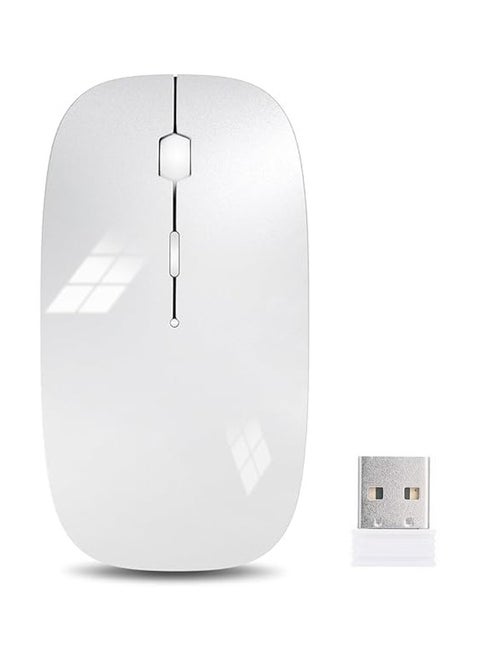 Wireless Mouse with Receiver,Slim Rechargeable Mouse Noiseless Click and 3 Adjustable DPI Level,Wireless Mouse for Laptop,Tablet, iMac,MacBook Air - White