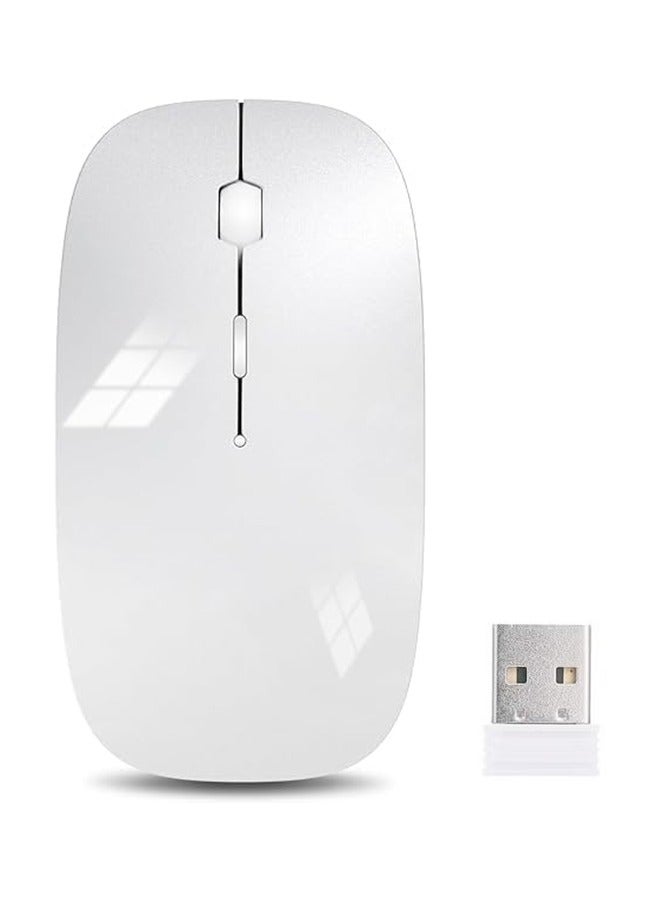 Wireless Mouse with Receiver,Slim Rechargeable Mouse Noiseless Click and 3 Adjustable DPI Level,Wireless Mouse for Laptop,Tablet, iMac,MacBook Air - White - Image 1