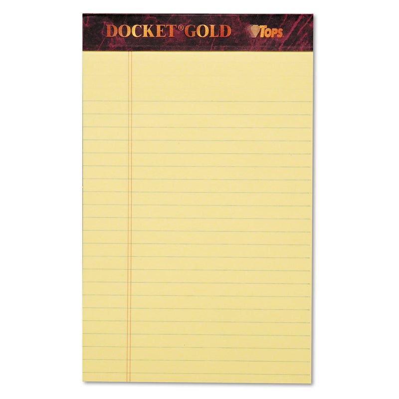 TOPS Docket Gold Writing Pads, 5" x 8", Jr. Legal Rule, Canary Paper, 50 Sheets, 12 Pack (63900) - Image 1