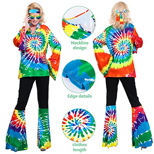 Jiuguva 17pcs 60s 70s Outfits for Women Hippie Costume Set Disco Outfit (Rainbow,Small) - Image 4