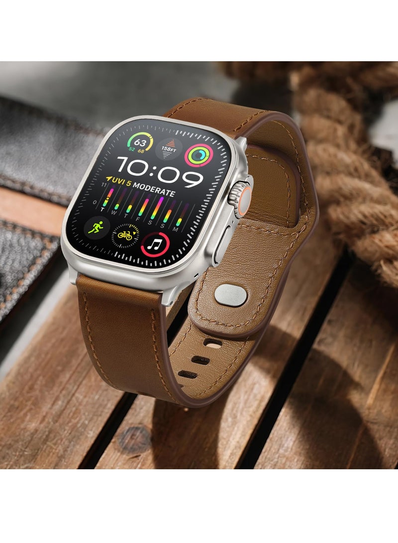 SYOSI Genuine Leather Band Compatible with Apple Watch Ultra 2/1, SE, Series 9/8/7/6, Adjustable Watch Strap for Men and Women, 49mm, 45mm, 44mm, 42mm, Black - Image 5