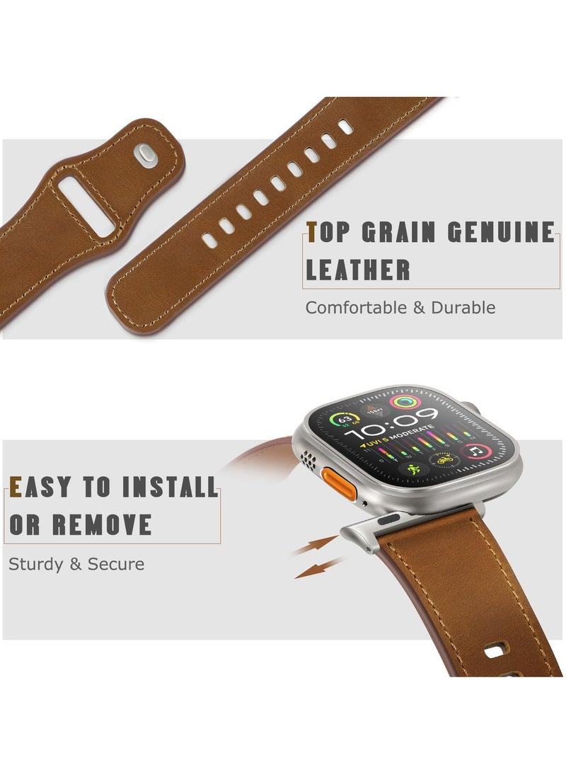 SYOSI Genuine Leather Band Compatible with Apple Watch Ultra 2/1, SE, Series 9/8/7/6, Adjustable Watch Strap for Men and Women, 49mm, 45mm, 44mm, 42mm, Black - Image 3