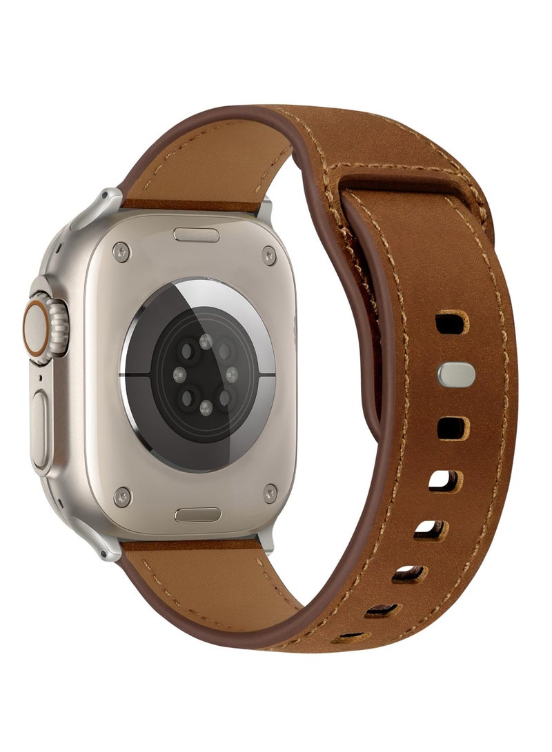 SYOSI Genuine Leather Band Compatible with Apple Watch Ultra 2/1, SE, Series 9/8/7/6, Adjustable Watch Strap for Men and Women, 49mm, 45mm, 44mm, 42mm, Black - Image 2