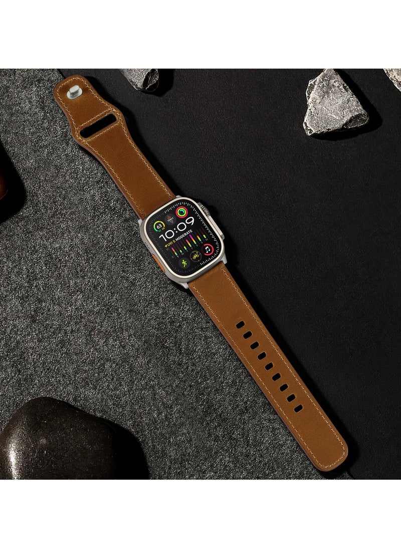 SYOSI Genuine Leather Band Compatible with Apple Watch Ultra 2/1, SE, Series 9/8/7/6, Adjustable Watch Strap for Men and Women, 49mm, 45mm, 44mm, 42mm, Black - Image 4