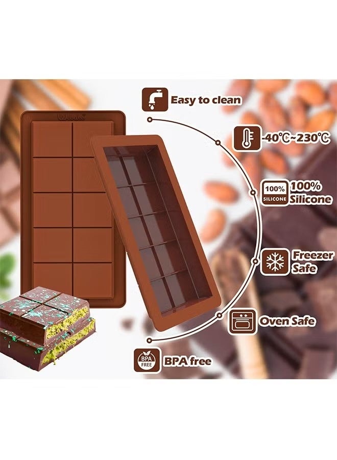 Deep Chocolate Bar Molds 2 Pack, Large and Thick Silicone Chocolate Bar Molds for Stuffed Bar, Big Chocolate Candy Bar Mold for Filling Knafeh Pistachio Chocolate Bar - Image 2