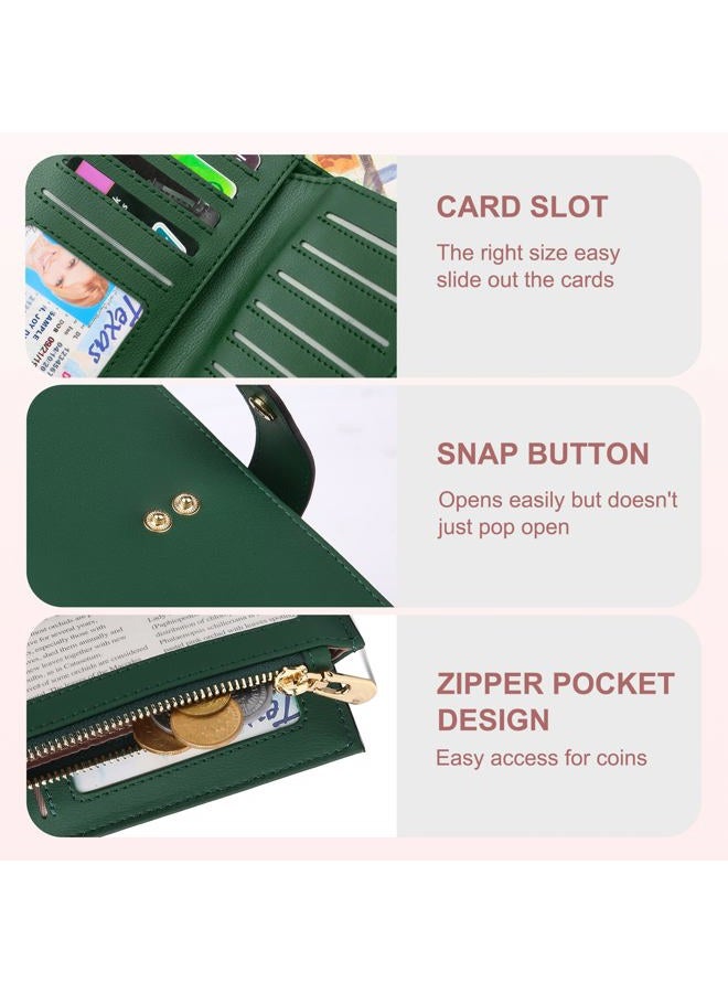 yiijay Womens RFID Blocking Wallet, Slim Thin Leather Bifold Card Holder Wallet, Large Capacity Multi Cards Case, Ladies Long Wallet Purse with Clear ID Window/Zipper Coin Pocket/Pen Holder - Image 3