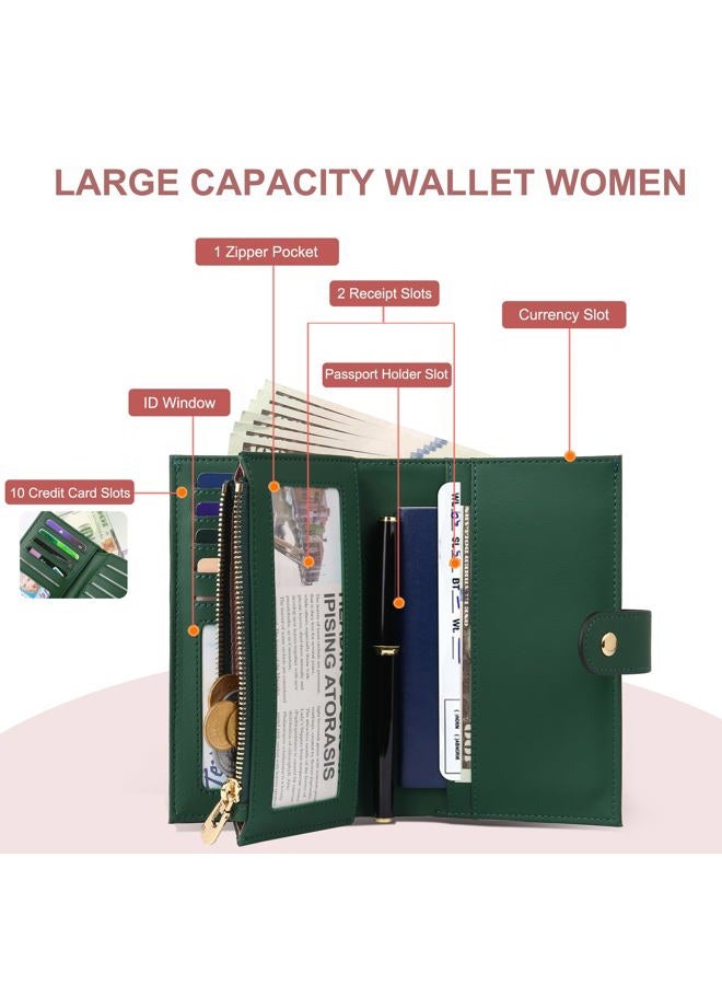 yiijay Womens RFID Blocking Wallet, Slim Thin Leather Bifold Card Holder Wallet, Large Capacity Multi Cards Case, Ladies Long Wallet Purse with Clear ID Window/Zipper Coin Pocket/Pen Holder - Image 2