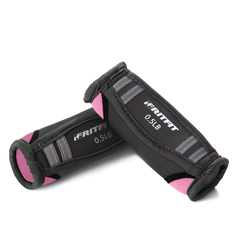 RitFit مجموعة أوزان اليدين الناعمة من ريت فيت - 0.5/0.75/1/1.5/2 رطل (زوج واحد) دمبل للمشي للنساء والرجال مع أحزمة عاكسة - الجري، الركض، العلاج الطبيعي، الأيروبيك - وردي، برتقالي، أزرق، رمادي، أسود - Image 1
