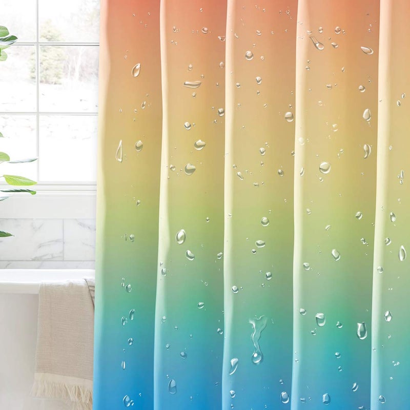 KGORGE KGORGE Ombre Shower Curtain Waterproof - Rainbow Color Gradient Print Pattern for Bathroom Shower Stall Backdrop Brighten Space Decor  72 x 72 inch  Hooks Included - Image 4