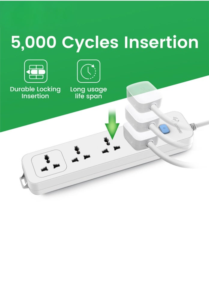 غونغنيو سلك تمديد كهربائي بأربعة منافذ بطول 5 أمتار مع مفتاح رئيسي، شريط طاقة متعدد المقابس عالمي مزود بفتحات تعليق، سلك تمديد للمنزل والمكتب - Image 3