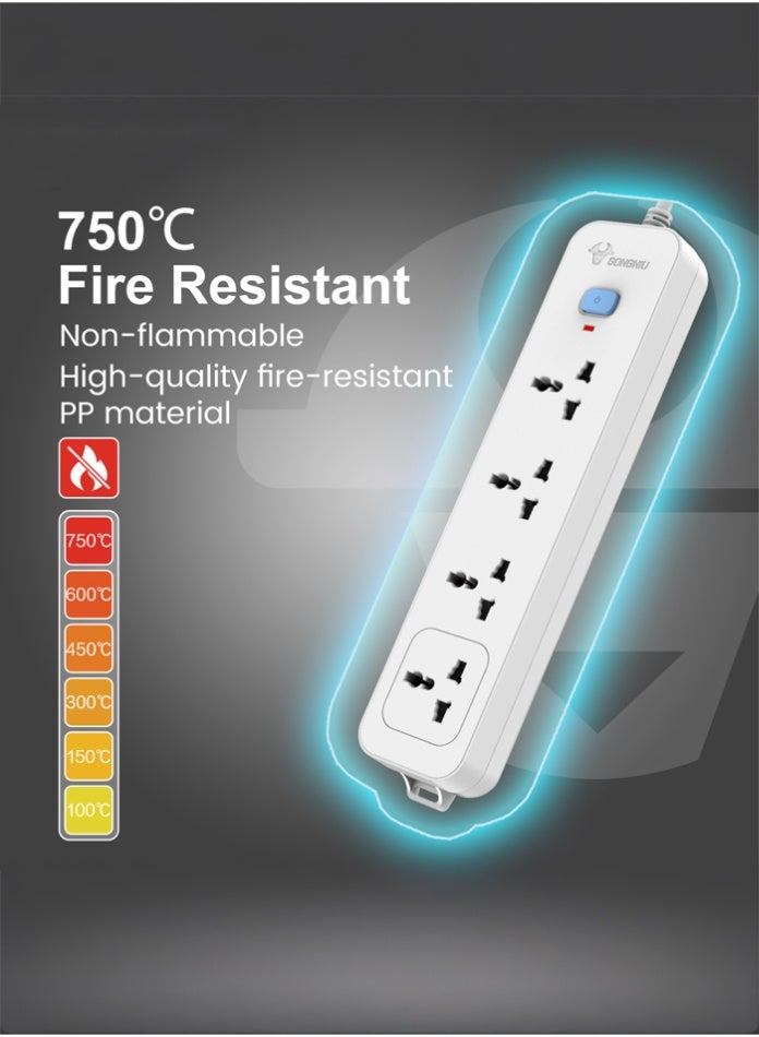 غونغنيو سلك تمديد كهربائي بأربعة منافذ بطول 5 أمتار مع مفتاح رئيسي، شريط طاقة متعدد المقابس عالمي مزود بفتحات تعليق، سلك تمديد للمنزل والمكتب - Image 5
