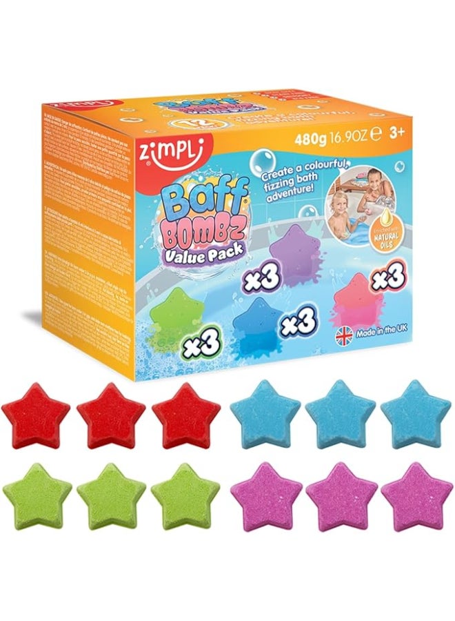 Zimpli Kids STAR BAFF BOMBZ Value Pack, 420 g, 12 Star-Shaped Fizzing Bath Bombs, Colour Changing Bath Time Fun, Skin Safe, Drain Safe, Easy Clean, Stain Free, UK Made - Image 2