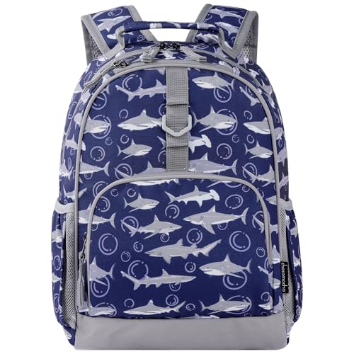 Choco Mocha Shark Backpack for Boys, Elementary School Backpack for Boys Ages 6-8 Kids Kindergarten Backpack Bookbag 17 Inch with Chest Strap, Blue - Image 1
