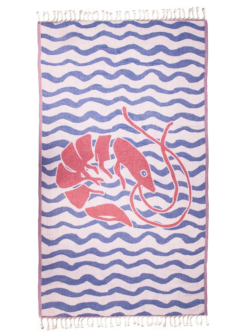 Anemoss Turkish Peshtemal Bath Towel, Large Size 100x180cm, Shrimp Pattern Design, 100% Cotton Soft & Quick Dry Material, Versatile Use for Beach, Pool and Bath, Peshtemal Bath Towel - Image 1