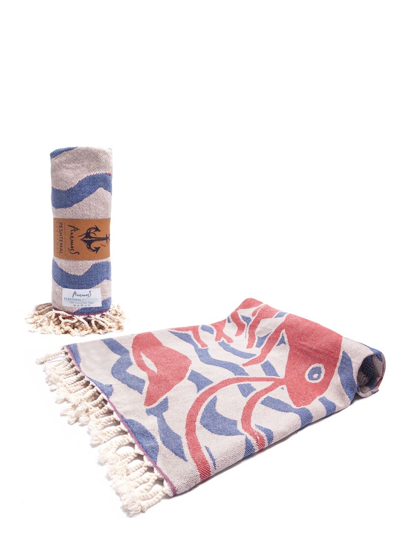 Anemoss Turkish Peshtemal Bath Towel, Large Size 100x180cm, Shrimp Pattern Design, 100% Cotton Soft & Quick Dry Material, Versatile Use for Beach, Pool and Bath, Peshtemal Bath Towel - Image 3