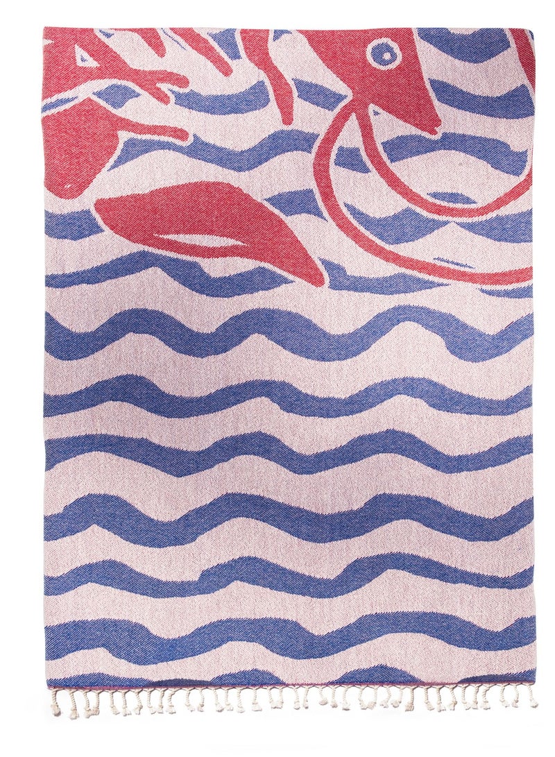 Anemoss Turkish Peshtemal Bath Towel, Large Size 100x180cm, Shrimp Pattern Design, 100% Cotton Soft & Quick Dry Material, Versatile Use for Beach, Pool and Bath, Peshtemal Bath Towel - Image 2