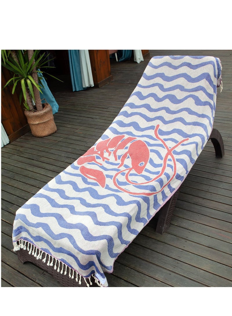Anemoss Turkish Peshtemal Bath Towel, Large Size 100x180cm, Shrimp Pattern Design, 100% Cotton Soft & Quick Dry Material, Versatile Use for Beach, Pool and Bath, Peshtemal Bath Towel - Image 5