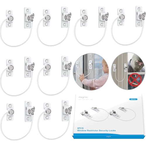 eSynic 8Pack Durable Window Restrictor Child Safety 185mm/7.3 Inch Wire Long Window Locks for UPVC Window Safety Restrictors with Key Relieable Window Security Locks Perfect for Home Office Safety etc - Image 1