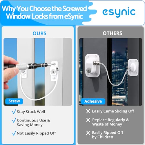 eSynic 8Pack Durable Window Restrictor Child Safety 185mm/7.3 Inch Wire Long Window Locks for UPVC Window Safety Restrictors with Key Relieable Window Security Locks Perfect for Home Office Safety etc - Image 4
