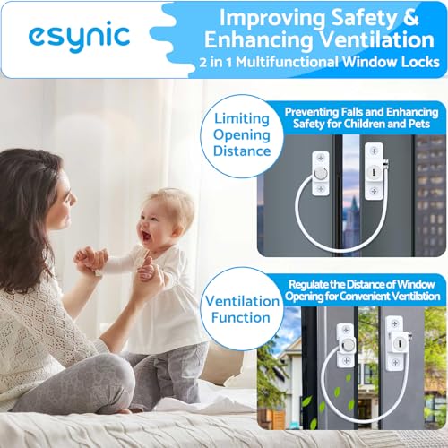 eSynic 8Pack Durable Window Restrictor Child Safety 185mm/7.3 Inch Wire Long Window Locks for UPVC Window Safety Restrictors with Key Relieable Window Security Locks Perfect for Home Office Safety etc - Image 5