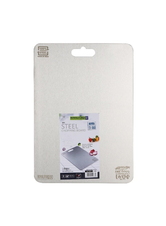 Royalford Cutting Board RF12901 Stainless Steel Chopping Board, Rolling Dough Needs 35.5x25cm,Slicing Fruits, Vegetables, Fish, Meat silver - Image 2