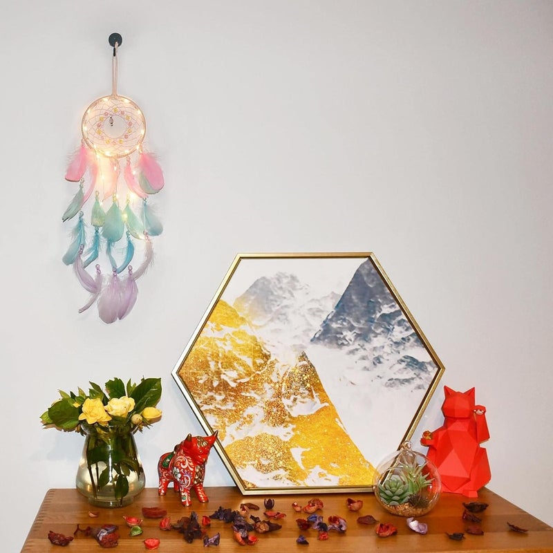 Crosszen Dream Catcher Wall Decor, Handmade Dream Catcher with LED Light, Colorful Feather Dream Catchers Wall Decor, Dreamcatchers Gift for Girls Kids Women - Image 2