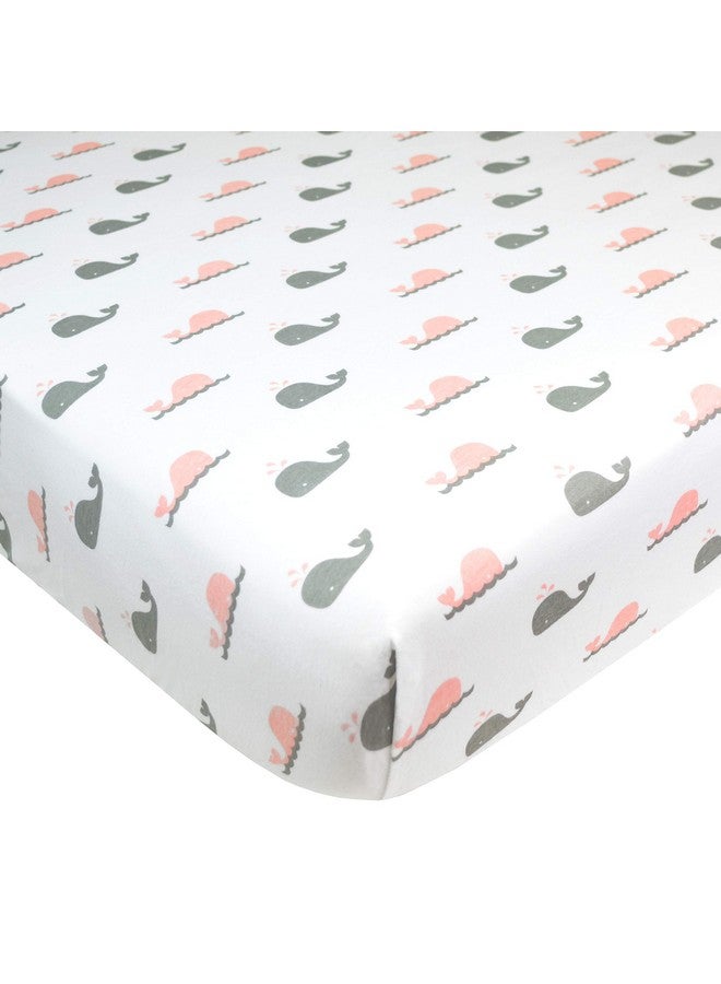 TL Care TL Care 100% Natural Cotton Fitted Crib Sheet 52" x 28" - Soft, Breathable, Hypoallergenic & Gentle Toddler Bed Sheet, Pink Whale, Neutral for Boys & Girls - Image 1