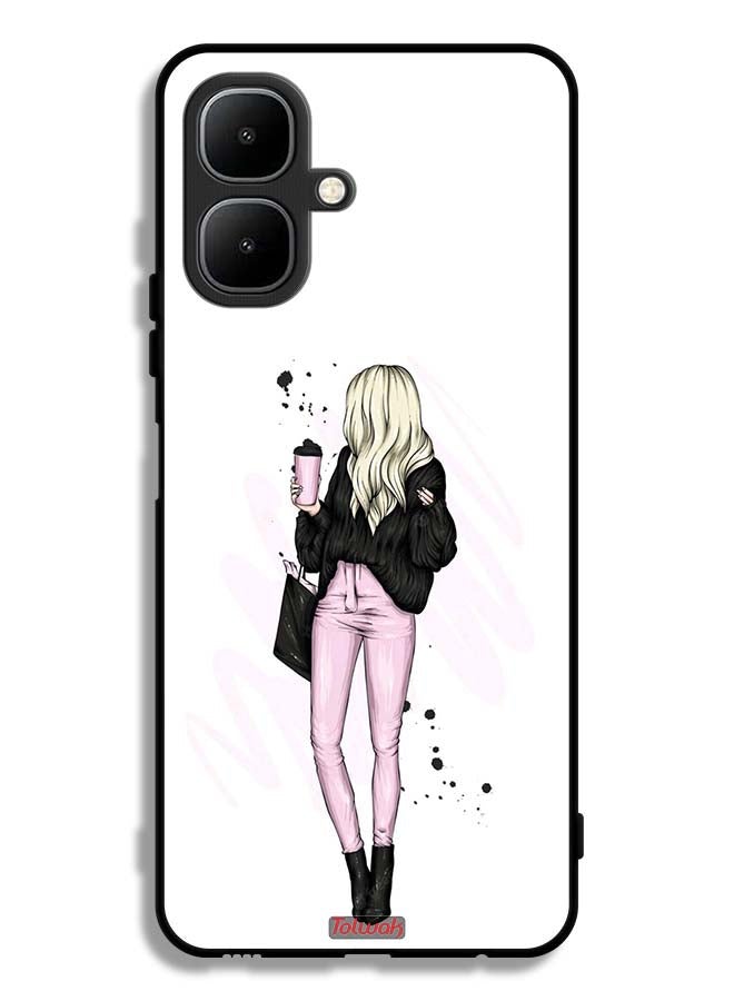 Tolwak Infinix Smart 10 Protective Case Cover Girl Holding Coffee Cup Art