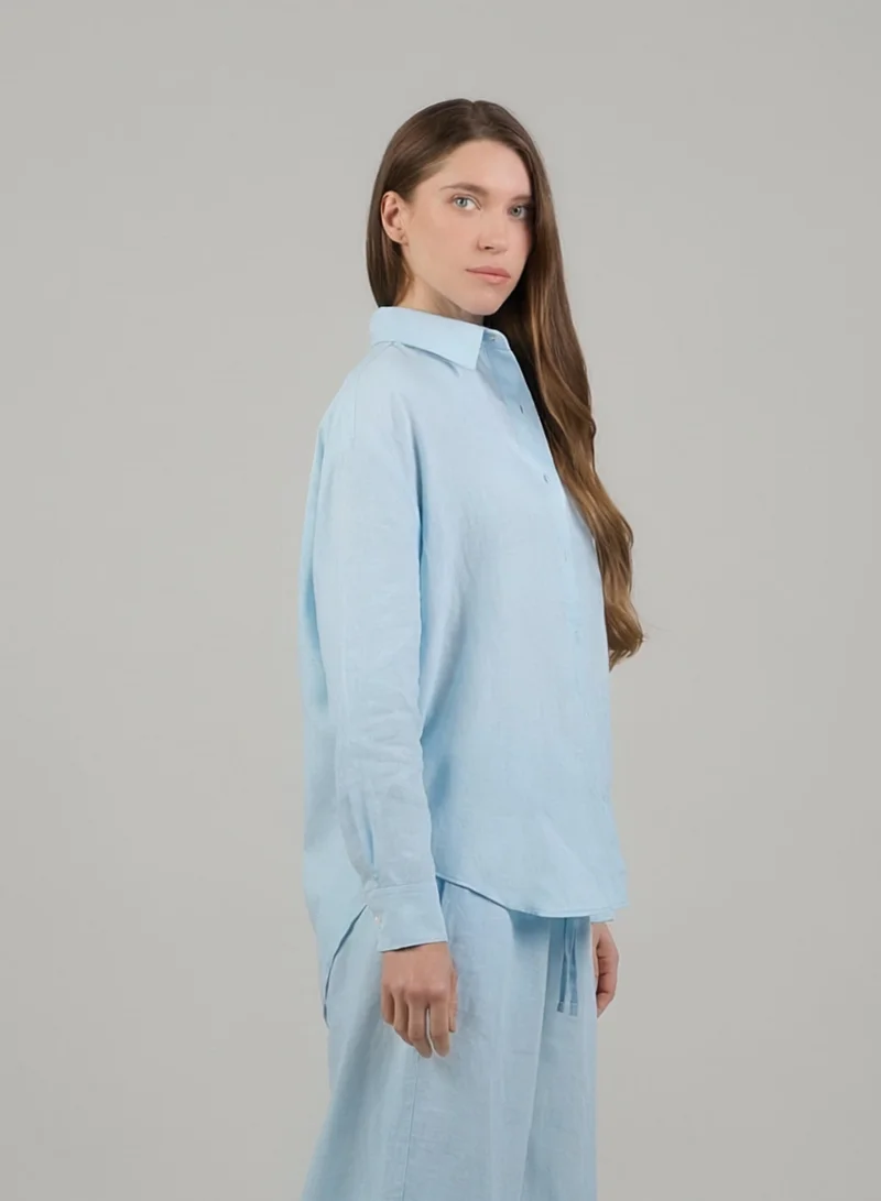 Just Nature Ice Blue 100% Linen Relaxed Fit Shirt for Women | Best Price UAE