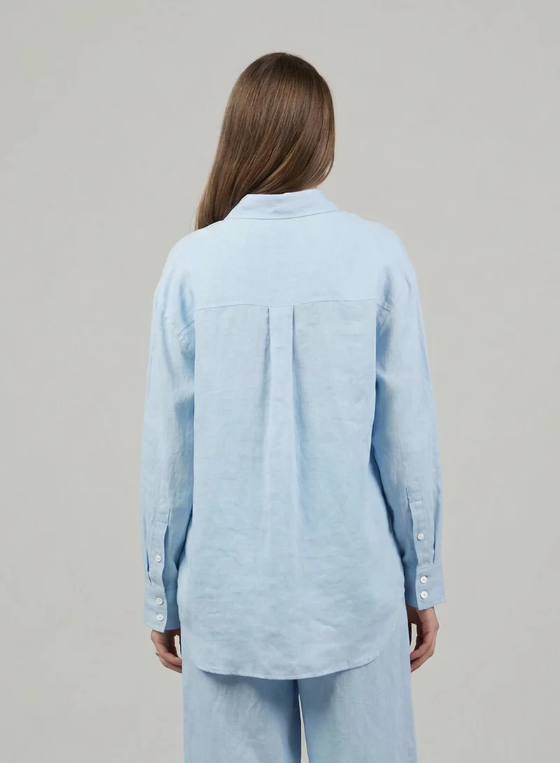 Just Nature Ice Blue 100% Linen Relaxed Fit Shirt for Women | Best Price UAE