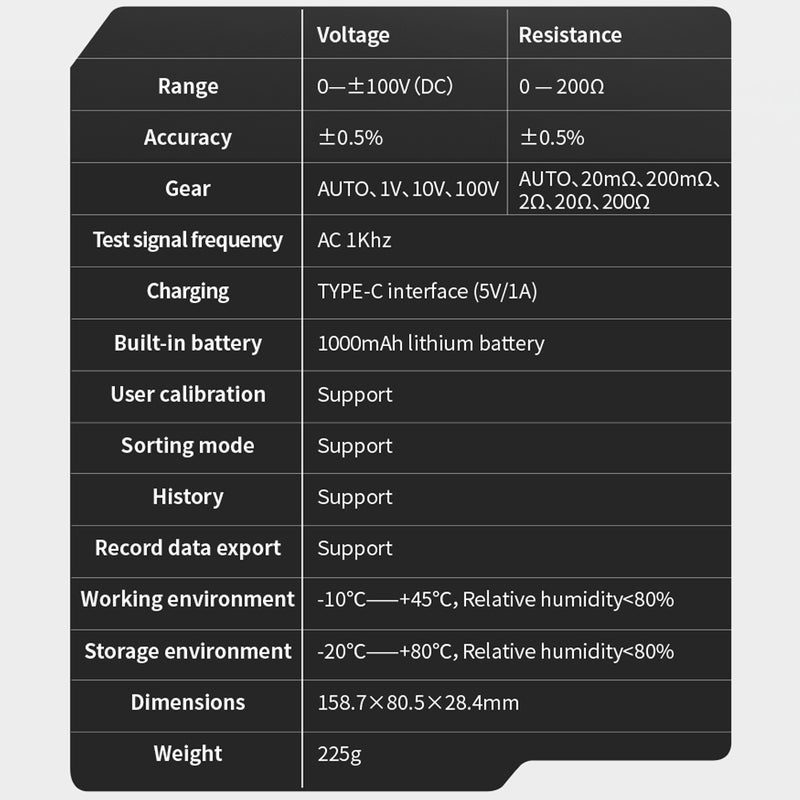 HRM-10 Portable Versatile 4-Wire Battery Tester Accurate Internal Resistance Voltage Measurement Device TFT Display with Sorting Data Hold and Export Functions for Various Battery Types - Image 2