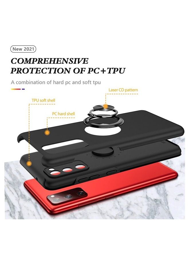 روك بو سامسونج غالاكسي S20FE حالة الهاتف المحمول ، الجيش الصف قطرة حماية رقيقة جدا واقية من الصدمات ، مع 360 درجة قوس قابل للتدوير المغناطيسي الدائري ، متوافق مع سامسونج S20FE حالة الهاتف المحمول 5G ، أسود - Image 2