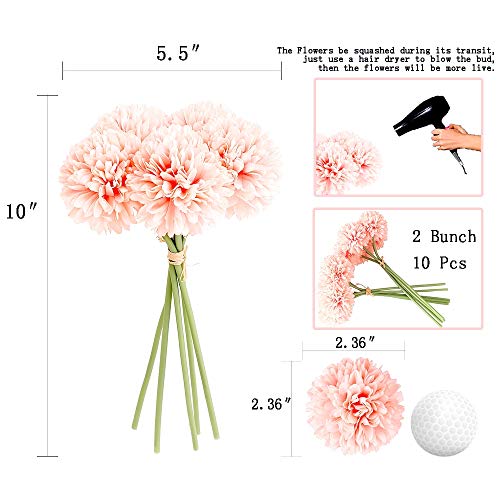 Louiesya Artificial Flowers 12Pcs Fake Flowers Silk Artificial Chrysanthemum Ball Hydrangea Bridal Wedding Bouquet for Home Garden Party Wedding Decor (Grapefruit Pink) - Image 2