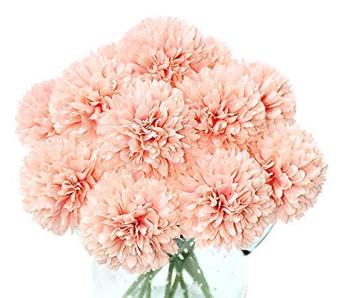 Louiesya Artificial Flowers 12Pcs Fake Flowers Silk Artificial Chrysanthemum Ball Hydrangea Bridal Wedding Bouquet for Home Garden Party Wedding Decor (Grapefruit Pink) - Image 1