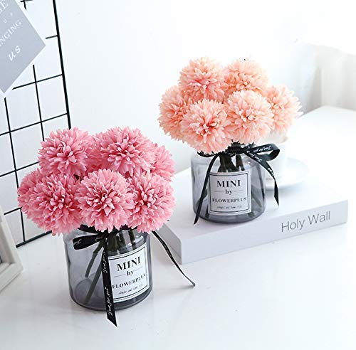 Louiesya Artificial Flowers 12Pcs Fake Flowers Silk Artificial Chrysanthemum Ball Hydrangea Bridal Wedding Bouquet for Home Garden Party Wedding Decor (Grapefruit Pink) - Image 3